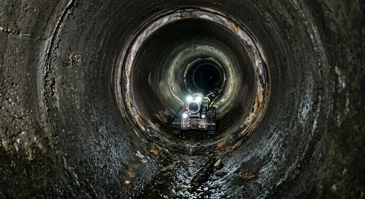 Robotic sewer camera inspecting pipe interior for Drain Snake Service in Merced